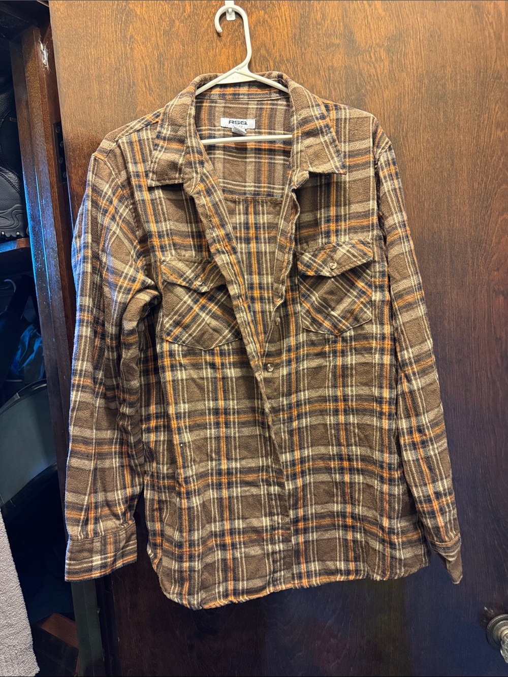 RSQ Brown and Orange Plaid Button-Up Shirt Jacket
